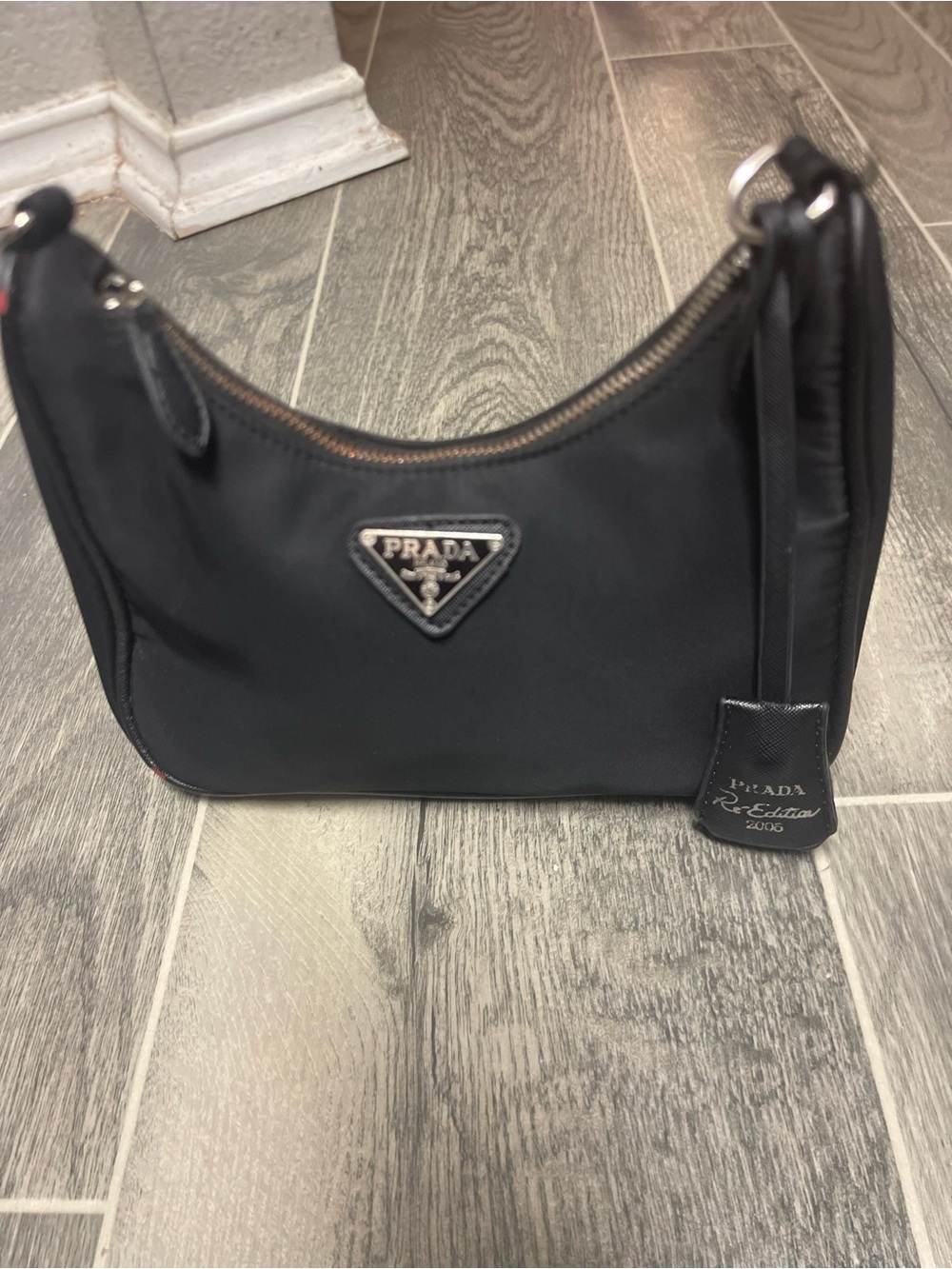 Prada Black Nylon Crescent Shoulder Bag with Silver Hardware